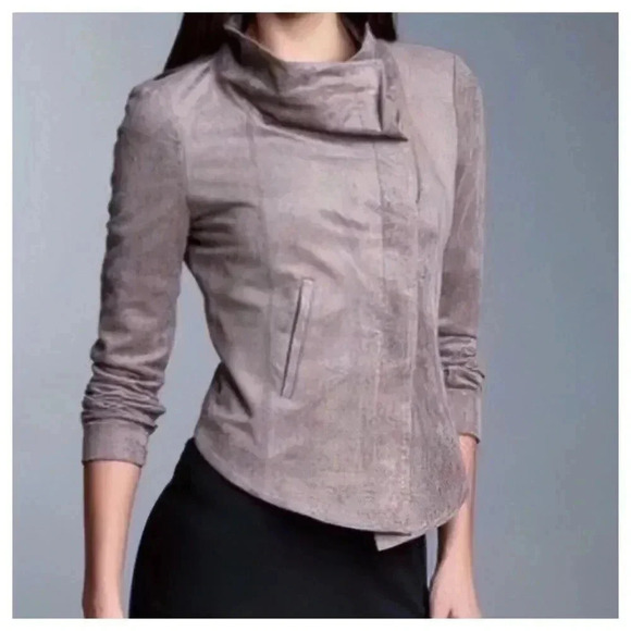 BCBG MAXAZRIA Misty Morning Moto Jacket Size S Faux Suede Button Closure - Picture 1 of 9
